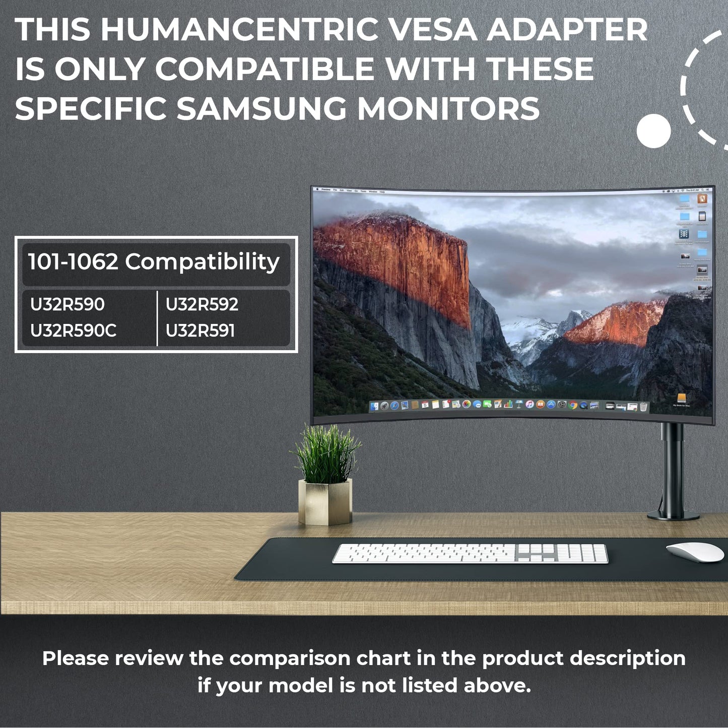 HumanCentric VESA Mount Adapter Compatible with Samsung Curved Monitors U32R590, U32R590C, U32R592, and U32R591, Adapter Bracket for VESA Stand, Arm