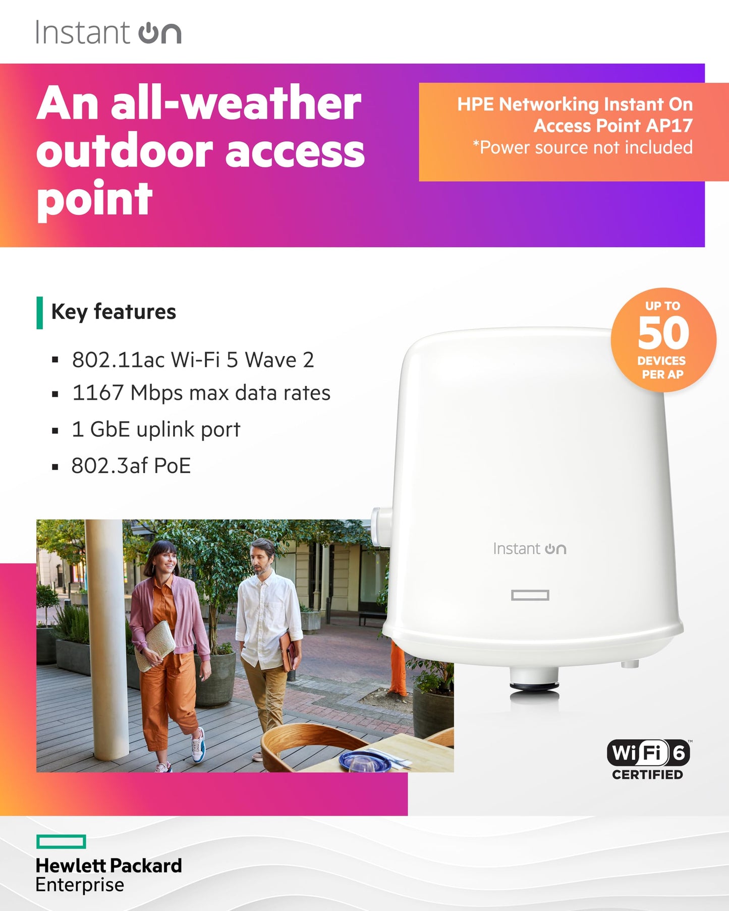 Aruba Instant On AP17 2x2 Outdoor Access Point | US Model | Power Source not Included
