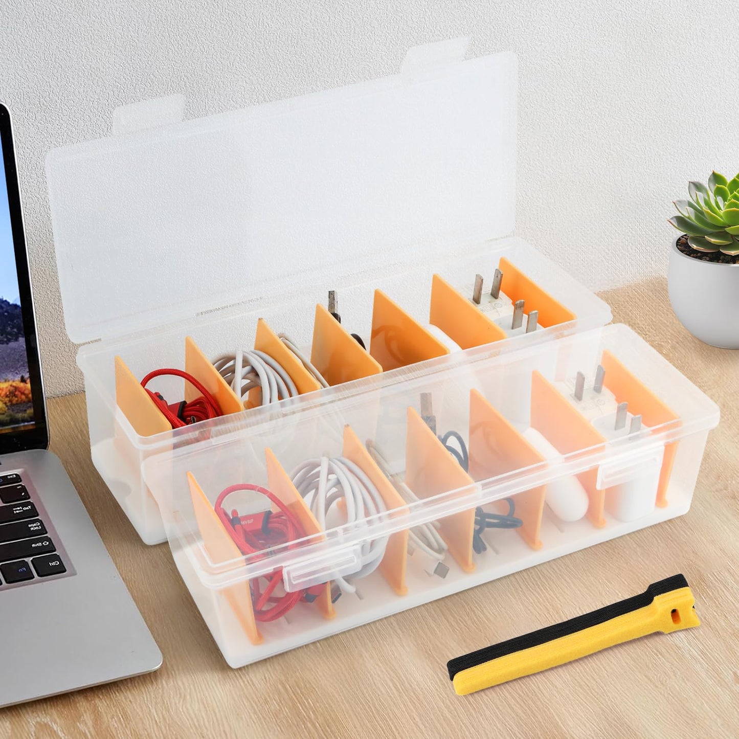 2 Pack Cable Organizer Storage Box with 20 Cable Ties For Drawer,Storage Box Digital Accessories Key Jewelry(Transparent)