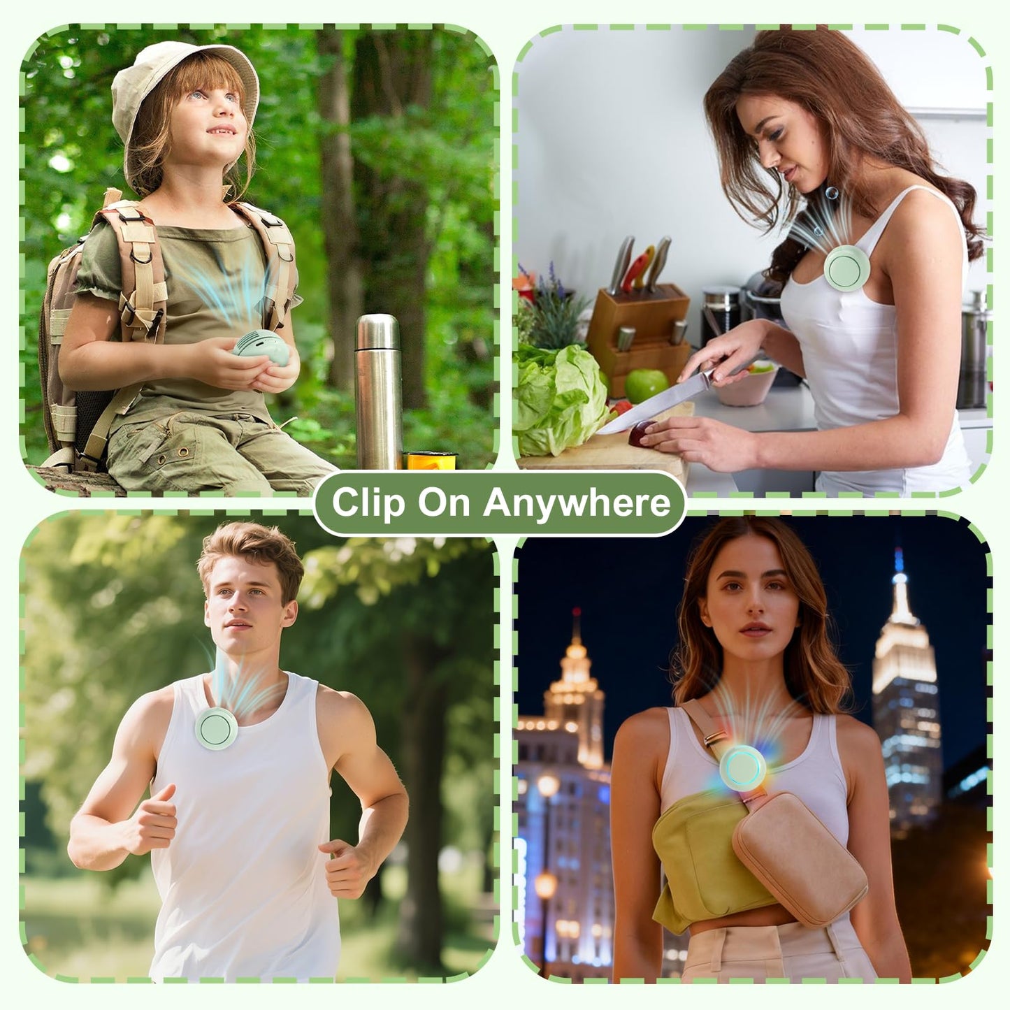 Lumoza Portable Silent Mini Bladeless Fan Clip On, 3 Speeds & Queit, Hands Free Shirt and Waist Clips Whirlwind Fans, USB Rechargeable, Night Light