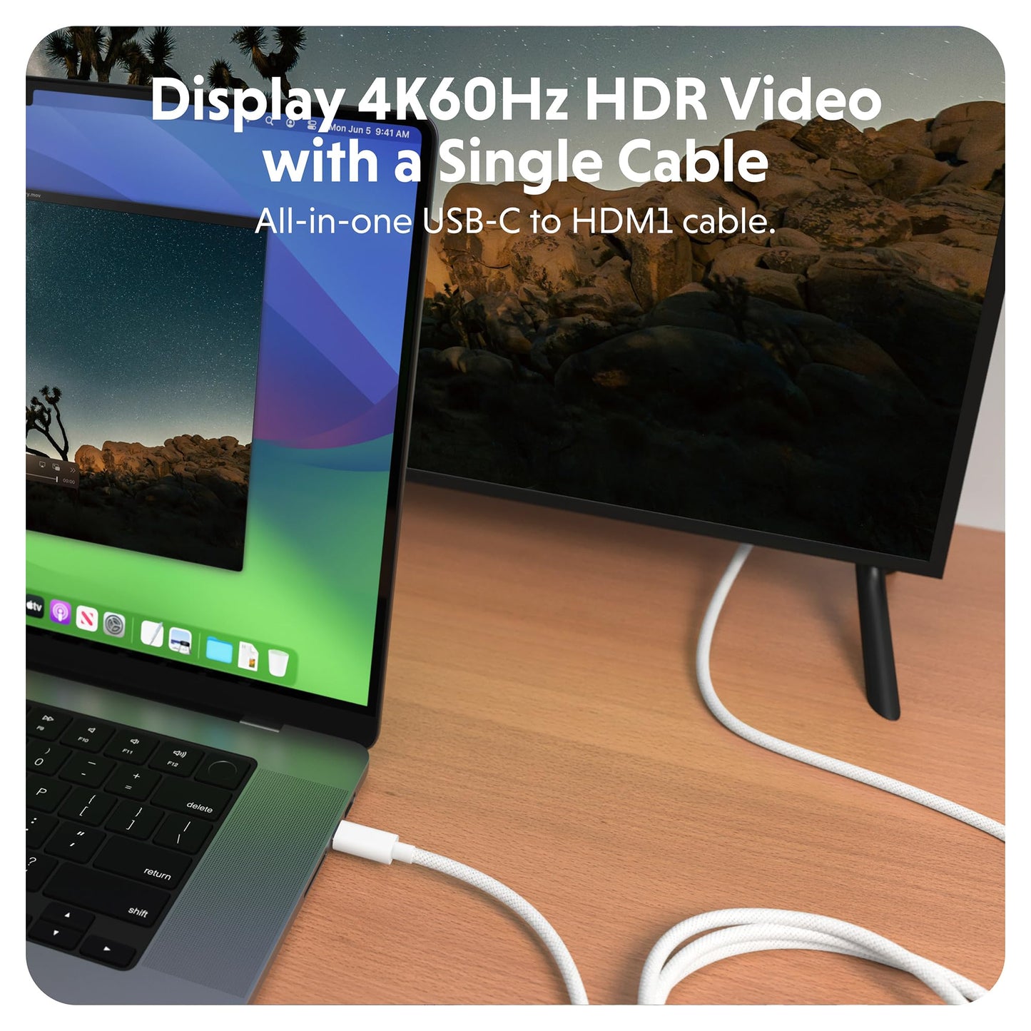 Hyper HyperDrive USB-C to HDMI 4K60Hz Cable - White