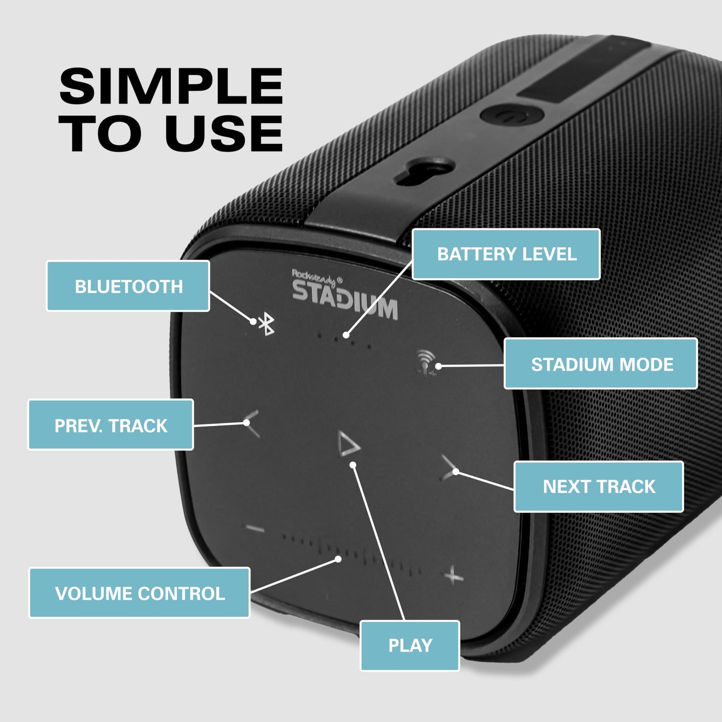 Rocksteady Stadium 2: Single Speaker - Immersive, connectible, and up to 150 ft of Range. Up to 30 Hours of Battery Life.
