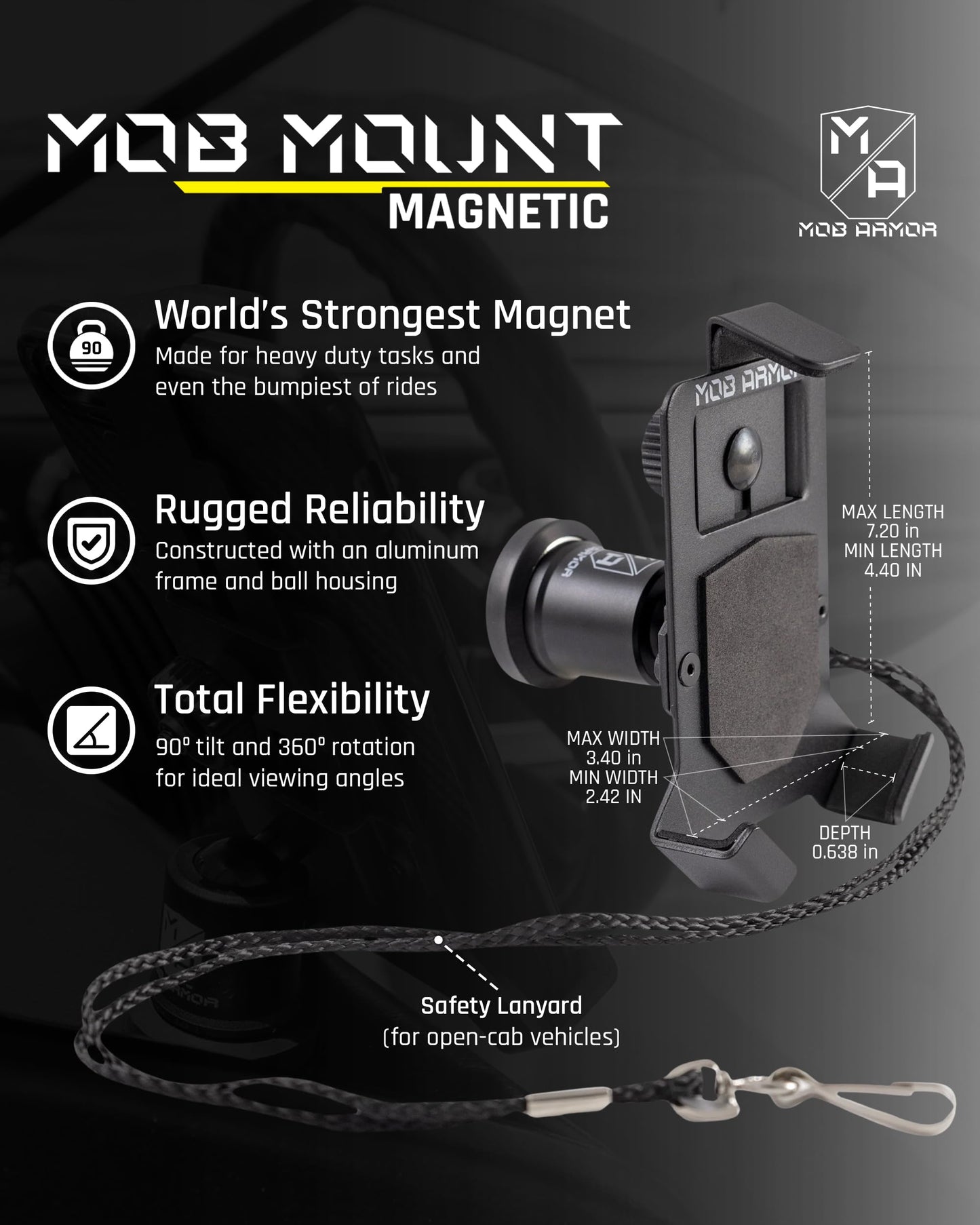 Mob Armor Universal Magnetic Car Phone Holder - Powerful Magnet Mount for iPhone & Android | Compatible with Trucks, Semis, Commercial & Off-Road