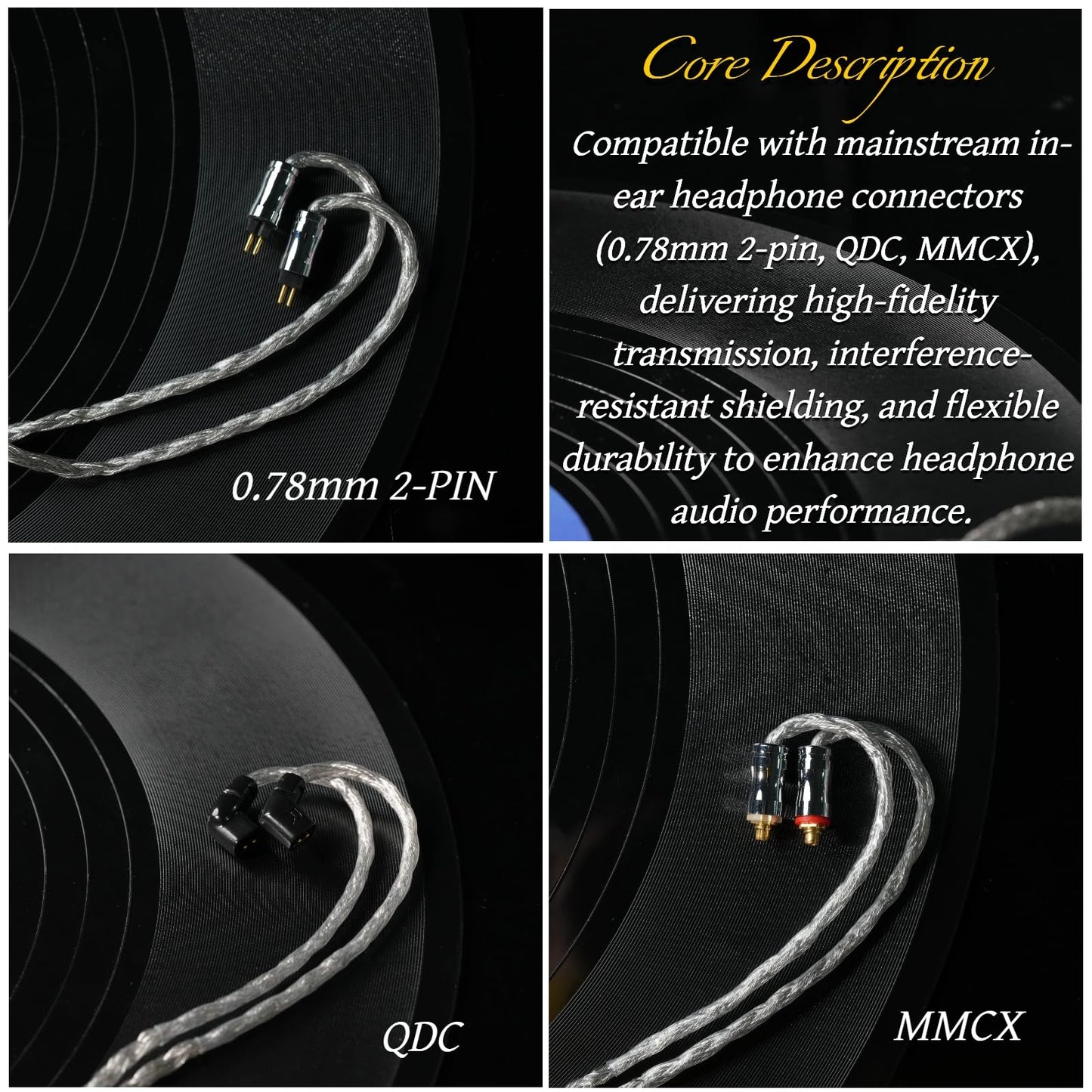 ivipQ 2 Pin IEM Cable, 24-Core Silver-Plated, 4.1ft (1.25m), 4.4mm/3.5mm to MMCX & 2-Pin for in-Ear Monitors