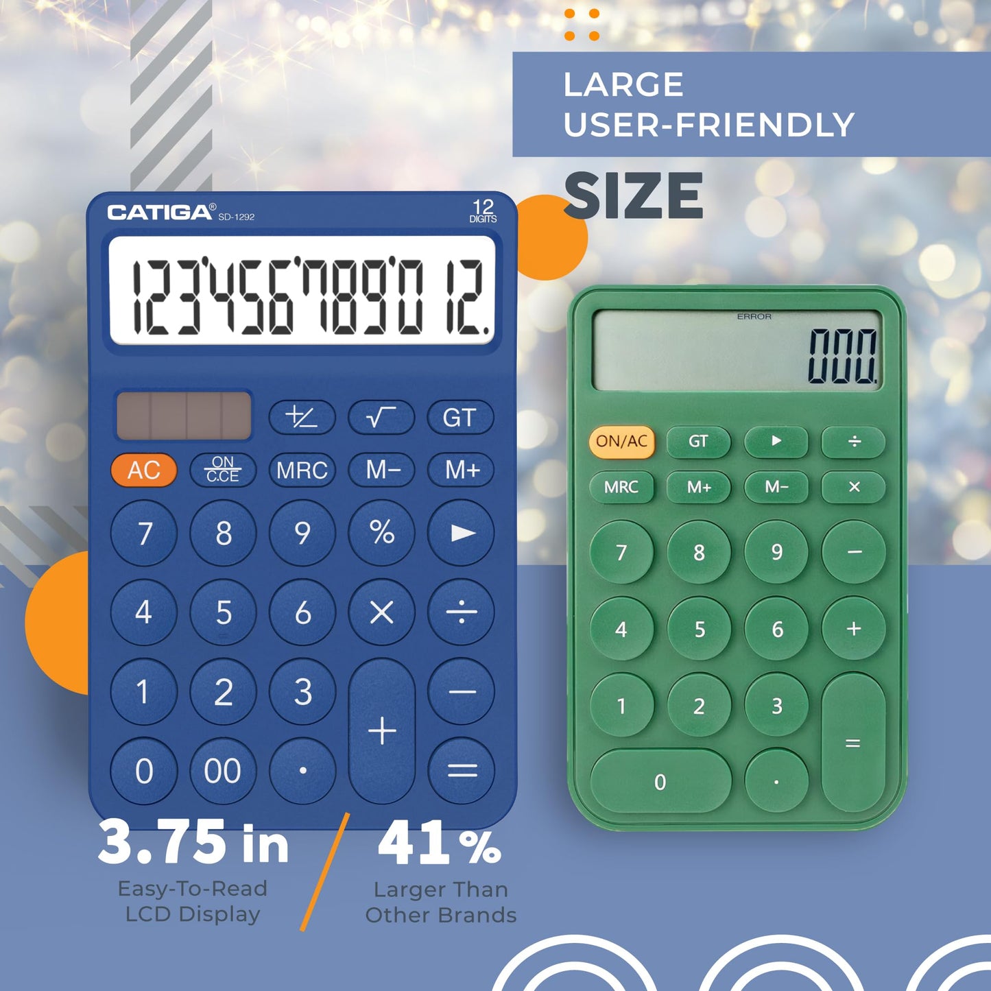 CATIGA 12 Digit Desktop Calculator Basic Desk Calculator with Large LCD Display, Big Buttons, 4 Function, Solar and Battery Dual Power, for Office
