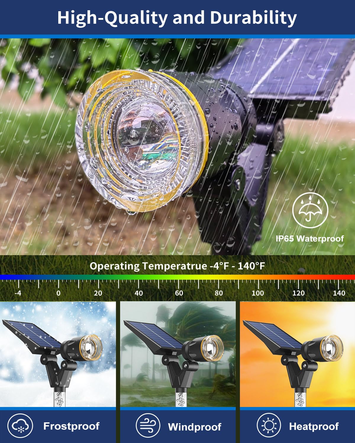 Solar Spot Lights Outdoor Waterproof IP65, 180 Lumens 5000K Cool White Solar Powered Outdoor Lights, Smart Circuit for All-Night Illumination Outdoor