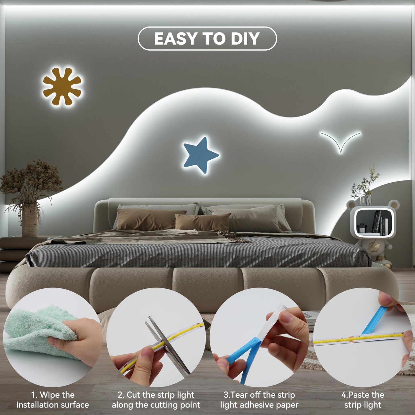 MIWISE COB LED Strip Light,24V Daylight White 6000K LED Strip Lights,32.8ft UL-Listed Super Bright Flexible LED Strip,High Density Cuttable