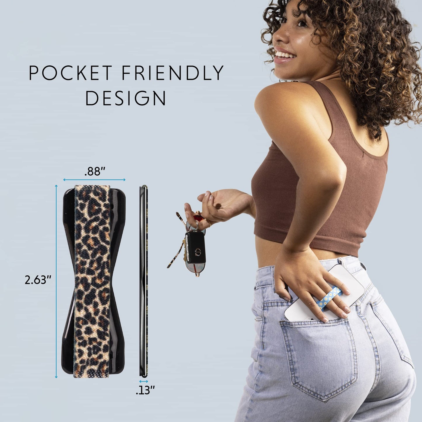 LOVEHANDLE Universal Phone Grip for Smartphones & Mini Tablets - Phone Holder for Hand - Wireless Charging Compatible - Made in The USA - Leopard