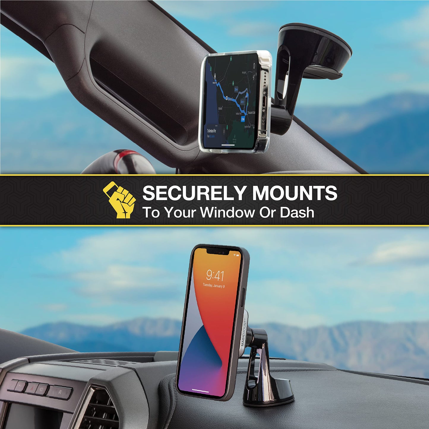 Scosche MP2ROWD MagicMount Pro2 MagSafe Car Dashboard/Windshield Suction Mount, Magnetic Cell Phone Holder Compatible with iPhone 16/15/14/13/12