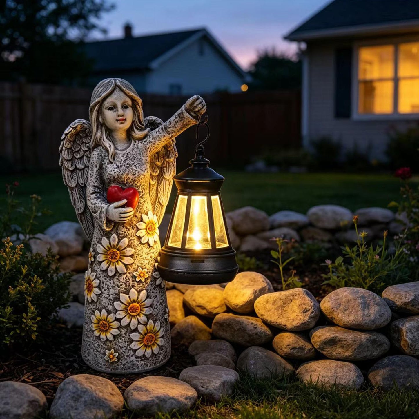 Yewanye Solar Garden Angel Statues,Outdoor Angel Figurines Lights Waterproof Statue Decor Lanterns for Yard Patio Porch Decoration Gift for Mom