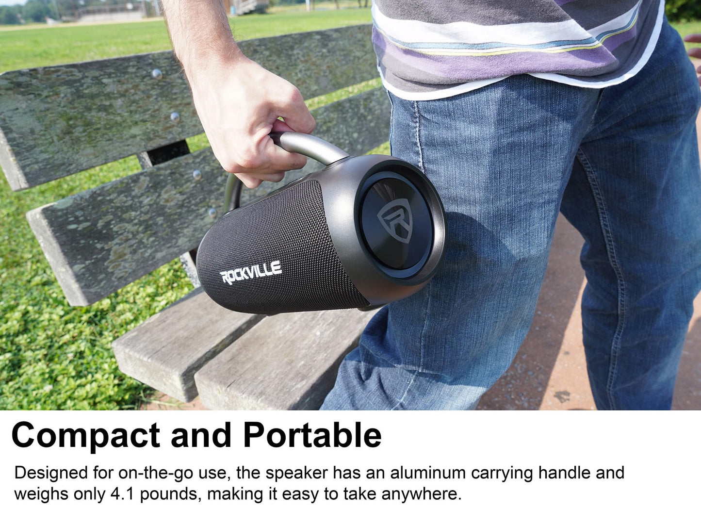 Rockville RPB-D3 30W Portable Bluetooth Speaker, Water Resistant, TWS Pairing, LED Lights, Long Battery Life, Perfect for Parties and Outdoor