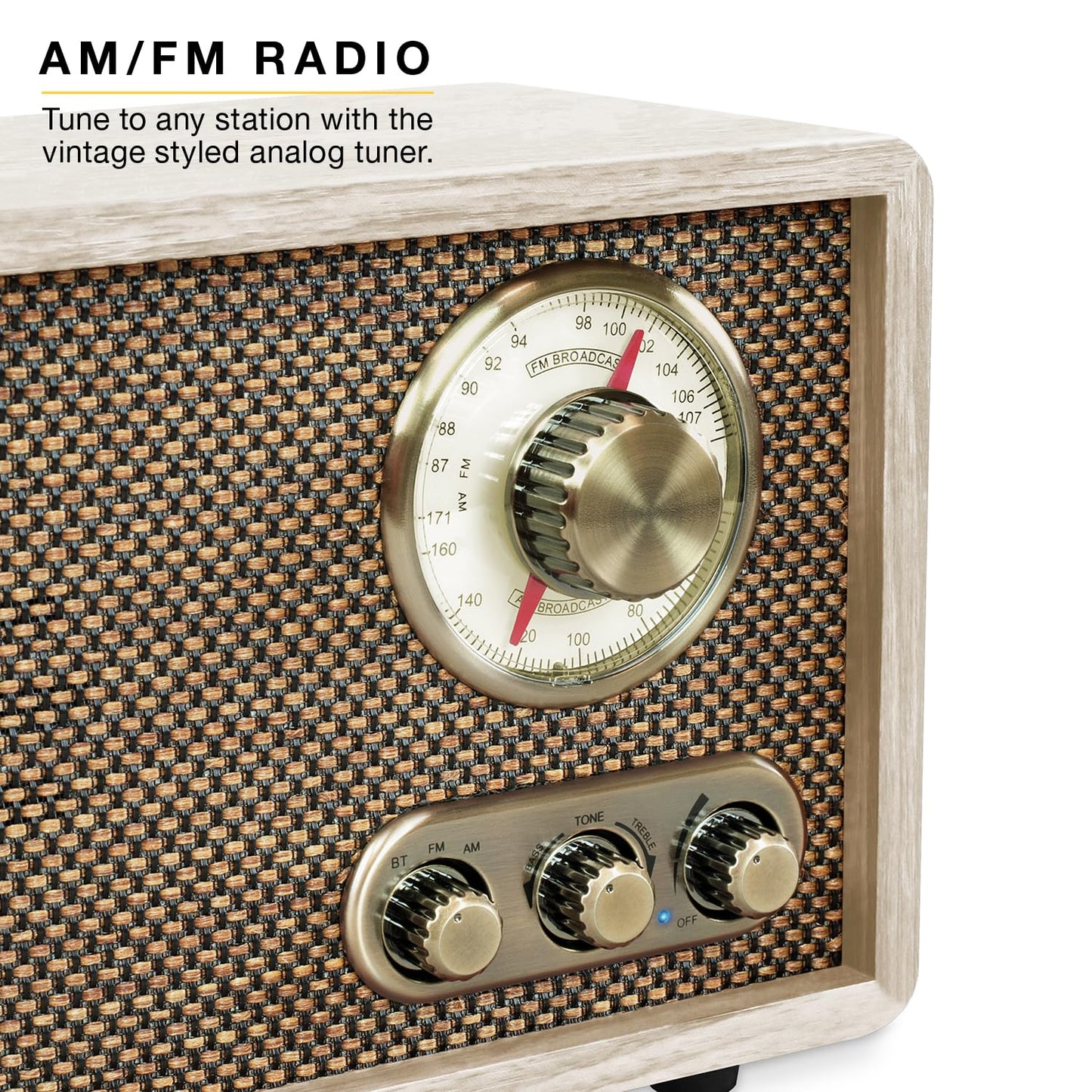 Victrola Willow - Retro Wood Bluetooth Radio with Built-in Speakers: Elegant & Vintage Design, Rotary AM/FM Tuning Dial, Bass & Treble Control