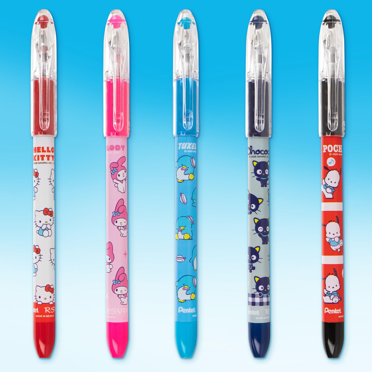Pentel RSVP Ballpoint Pen, Hello Kitty® and Friends, Limited Edition, Mix 2, 0.7mm Fine Line, Assorted Ink, 5-Pk (BK90HKPF5M1)