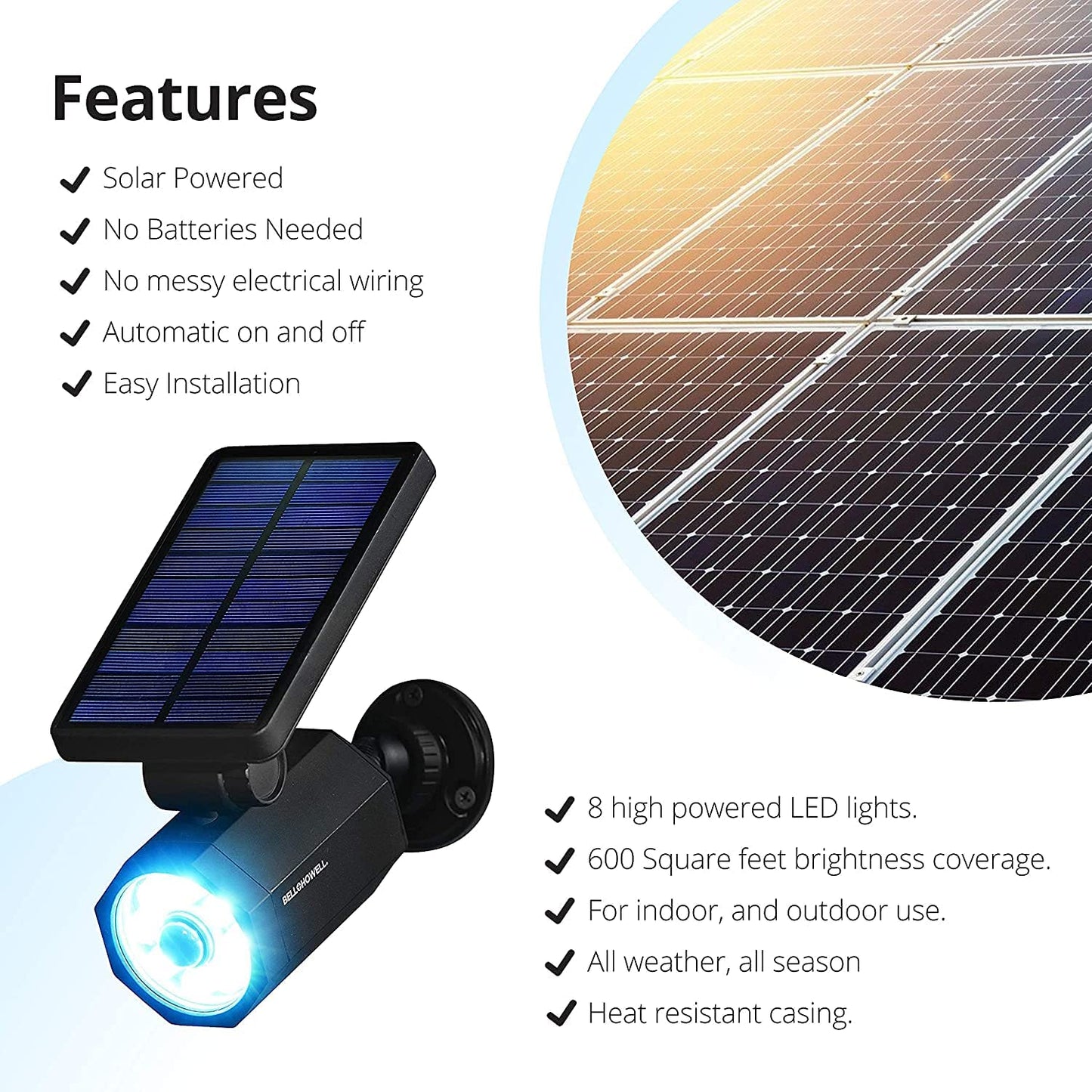 Bell+Howell Bionic Spotlight Deluxe Solar-Powered Spot Light 25 Feet Motion Sensor, Sun Panels, Waterproof Frost Resistant Patio, Yard and Outdoor