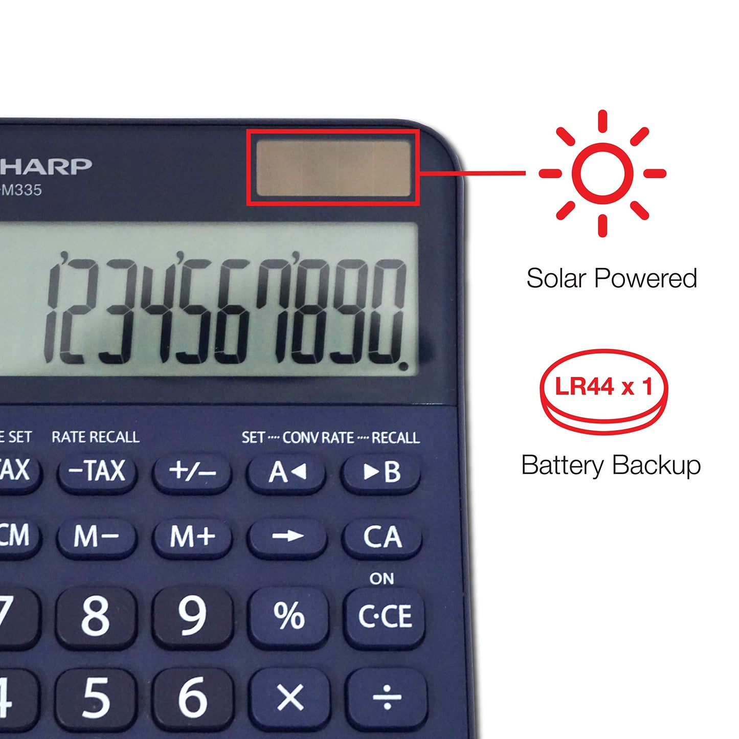 Sharp EL-M335 10-Digit Extra Large Desktop Calculator with Currency Conversion Functions, Tax, Percent and Backspace Keys, and a Large Angled LCD