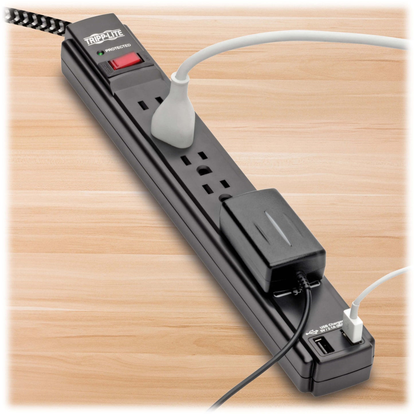 Tripp Lite Surge Protector Power Strip with USB, 6-Outlet & 2 USB Ports, Wall & Desk Mount, 10ft Braided Cord - 990 Joules, 1875 Watts Dollar 25,000