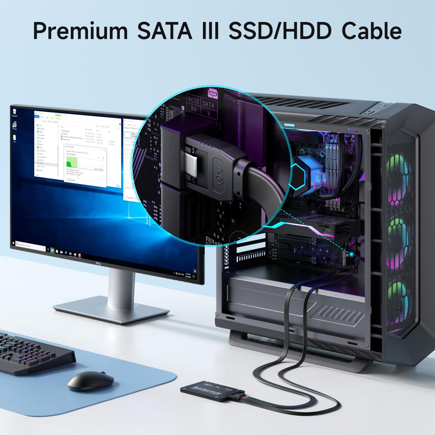 Cable Matters 3-Pack Straight SATA Cable - 18 Inch, SATA III 6Gbps Data Cable for SSD, HDD, CD/DVD Drives, Hard Drive, Optical Drive, Gaming PC