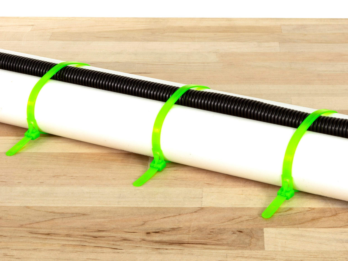 8 Inch Fluorescent Green Standard Releasable Cable Tie - 100 Pack