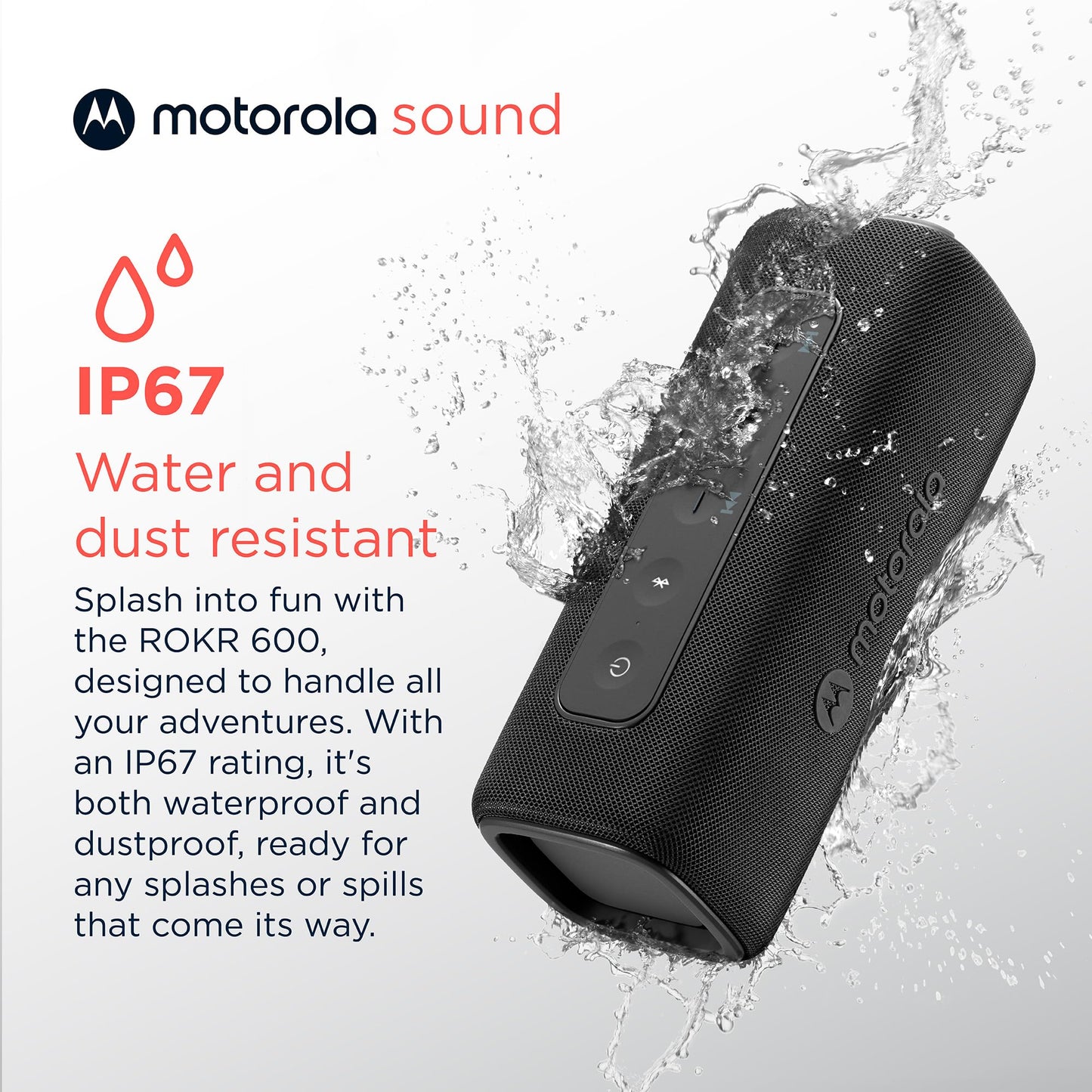 Motorola Sound ROKR 600 Portable Bluetooth Speaker, 6-Hour Playtime, IP67 Water Resistant, Speaker for Home/Outdoors, Compatible with iPhone, Black