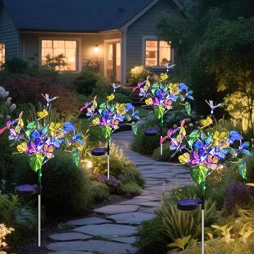 Aureate Horizon Solar Garden Lights Outdoor Waterproof Solar Lights 4 Pack with New Upgraded 40 LED 18 Butterfly Outdoor Lights for Yard Outside