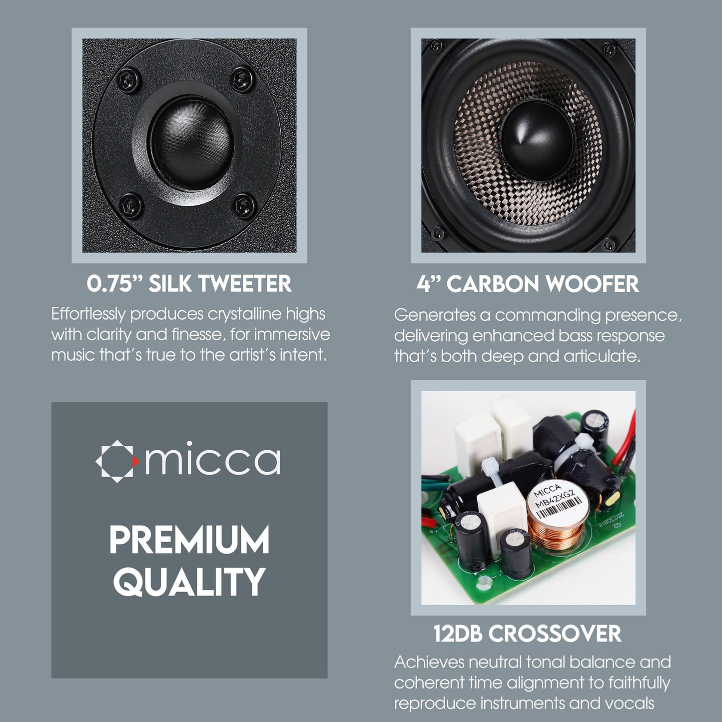 Micca MB42X-C G2 Center Channel Speaker for Home Theater Surround Sound, 2-Way Passive Speaker (Black, Each)