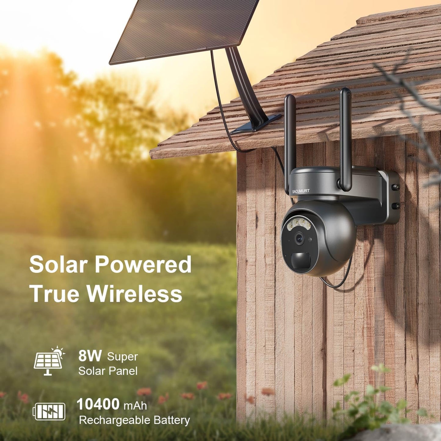SACUMURT No WiFi Security Cameras Wireless Outdoor, Solar Camera Outdoor Wireless, 2K HD Video Cameras, Human Motion Sensor, 360 PTZ, Color Night