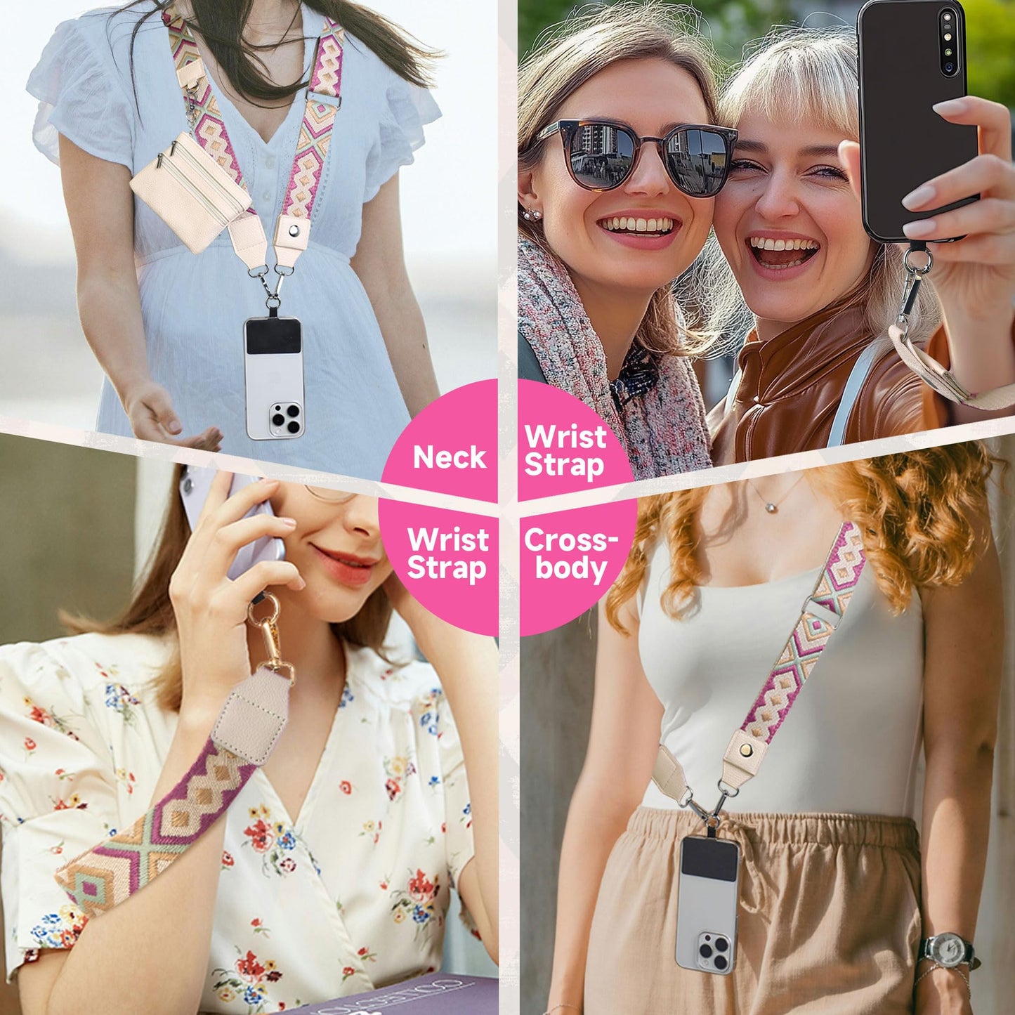 FUVLIFE Phone Lanyard Crossbody Wrist Strap, Adjustable Clip and Go Strap for Phone with Wallet Crossbody, Phone Strap with Zippered Pouch, Universal