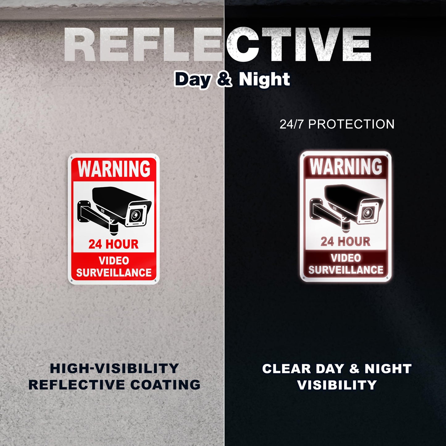 2 PC 24 Hour Video Surveillance Sign, Reflective 7x10 Aluminum Smile You're On Camera Signs Outdoor, Weatherproof Security Camera Warning Signs