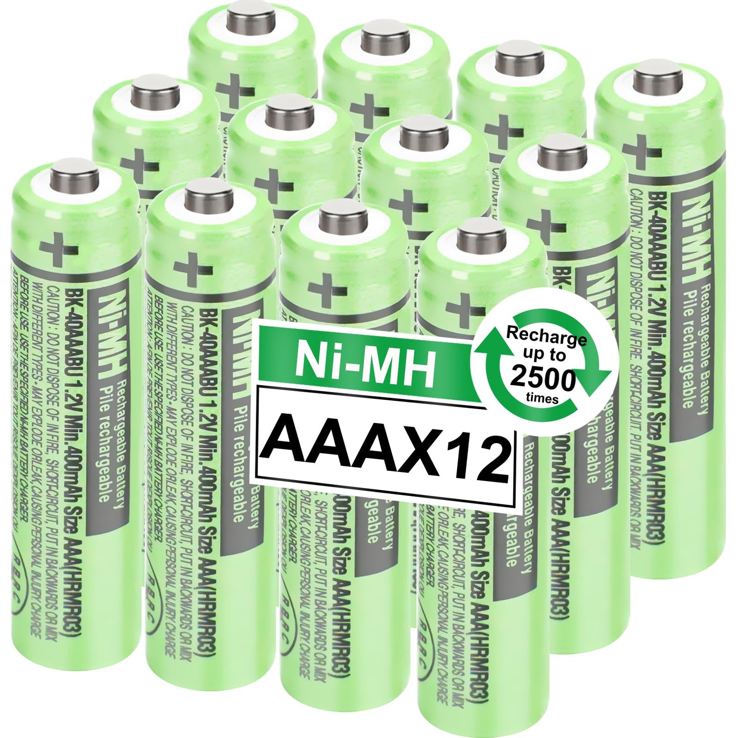 OSIM 12Pack BK-40AAABU Ni-MH AAA Rechargeable Batteries 400mah AAA Ni-MH Rechargeable Batteries 1.2V for Panasonic Cordless Phones, Remote Controls