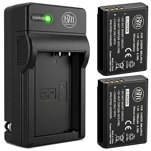 BM Premium 2-Pack of LP-E10 Batteries and Battery Charger for Canon EOS Rebel T3, T5, T6, T7, T100, Kiss X50, Kiss X70, EOS 1100D, EOS 1200D, EOS