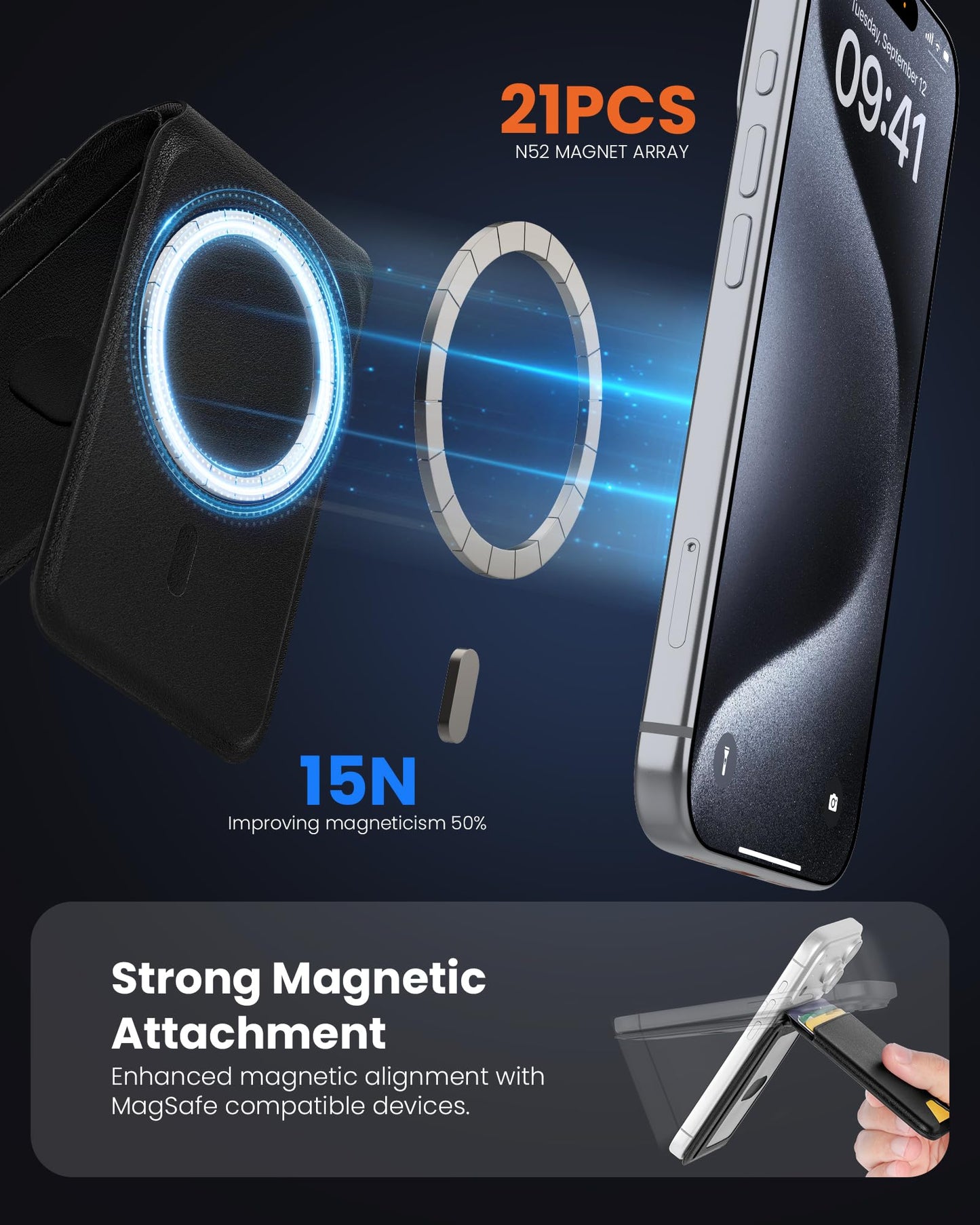Aistprag Magnetic Wallet with Stand, Slim Magnetic Card Holder for iPhone 12-17 Series, PU Leather Phone Card Case, Holds Up to 4 Cards(Black)