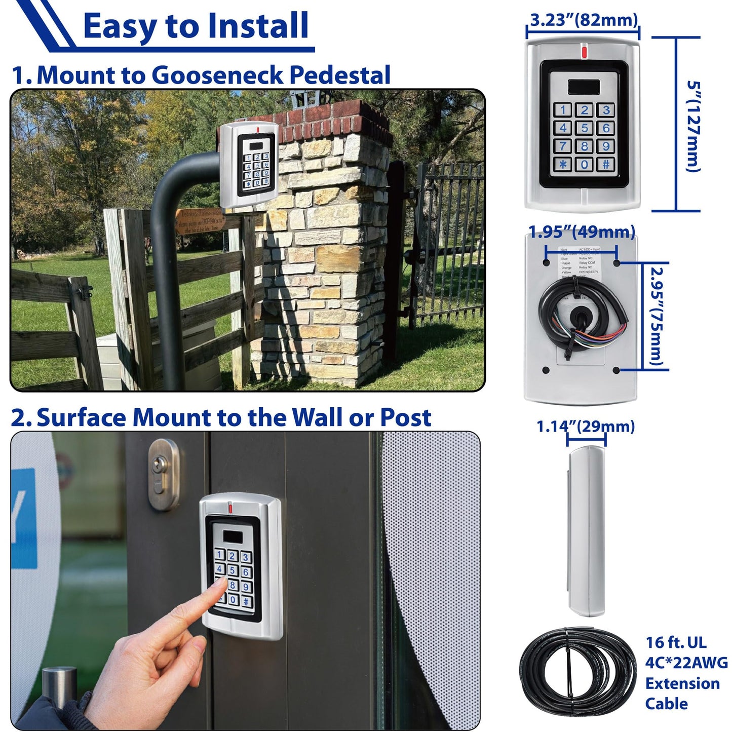 Haupowfo Universal Waterproof 12-24V AC/DC Metal Wired Keypad Stand Alone Access Controller for Gate Opener Operator, Garage Door Opener and Access