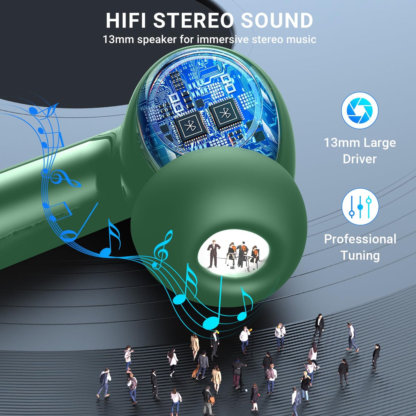 Wireless Earbuds,2024 Wireless Headphones HiFi Stereo Earphones with 4 ENC Noise Canceling Mic, 42Hs Playtime In Ear Earbud,Bluetooth 5.3 Sport
