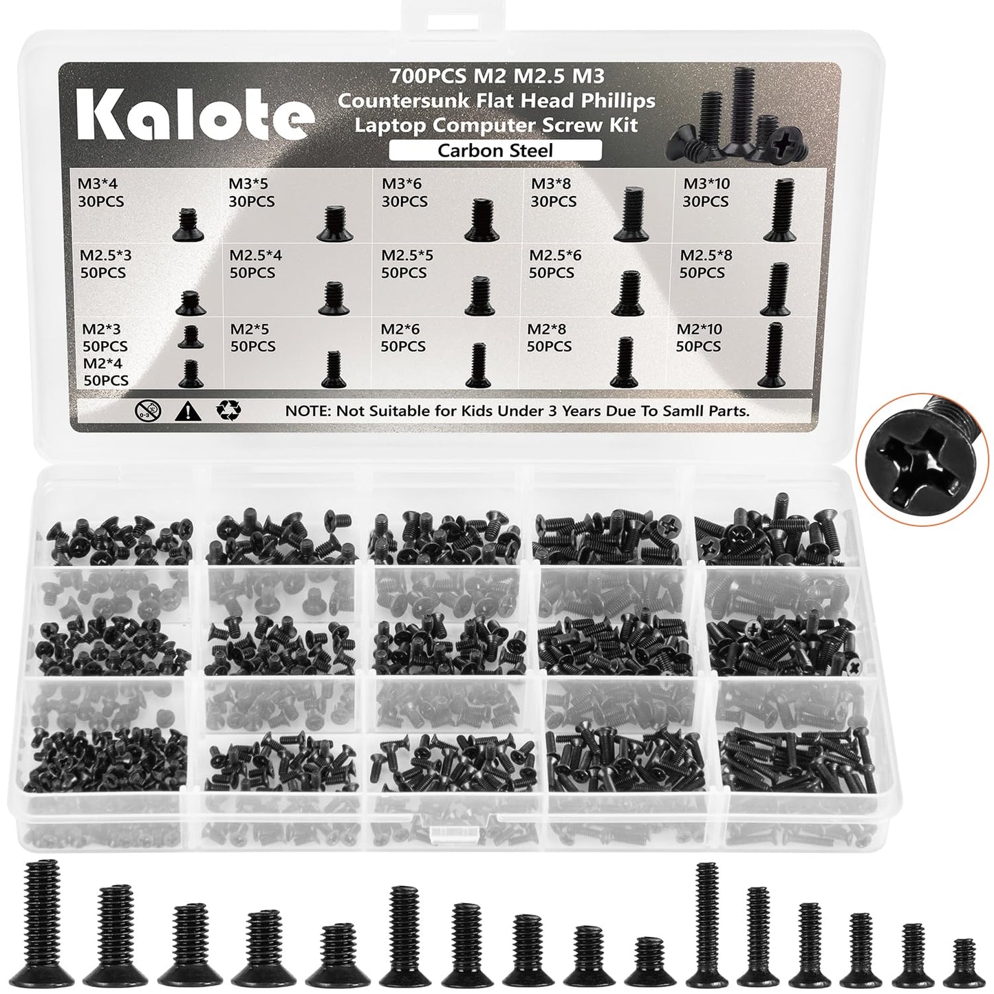 Laptop Screws Kit, 700Pcs Black Laptop Notebook Computer Replacement Screws Assortment Kit, M2 M2.5 M3 Carbon Steel Countersunk Flat Head Phillips