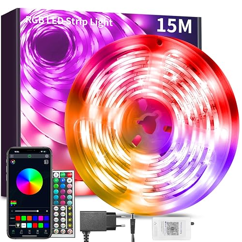 BATHEBRIGHT Led Strip Lights 15M,Music Sync RGB Bluetooth Color Changing Flexible LED Light Strips,with Smart App Control Remote, Led Lights
