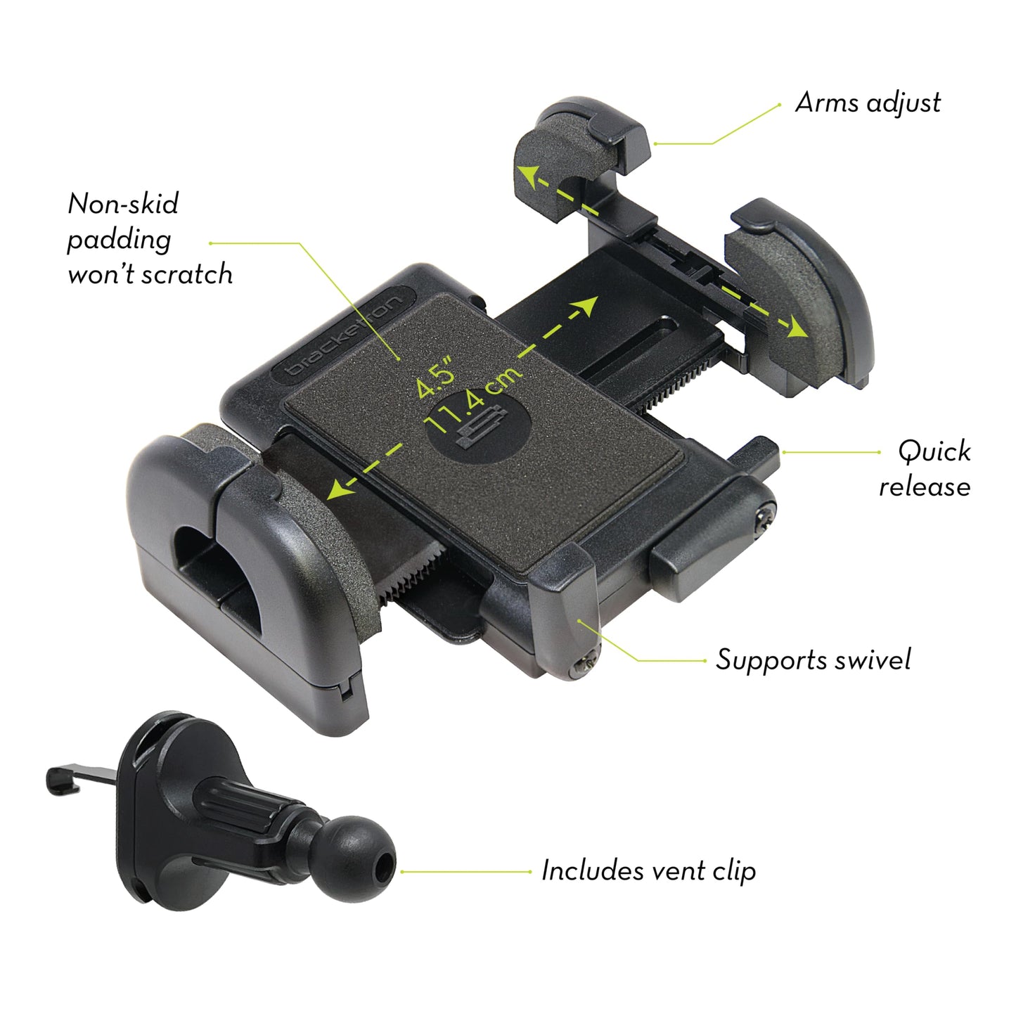 Bracketron Grip-iT Universal Smartphone Air Vent Car Mount Phone Holder Hands Free iPhone X 8 Plus 7 SE 6s 6 5s 5 4s Samsung Galaxy S9 S8 S7 S6 S5