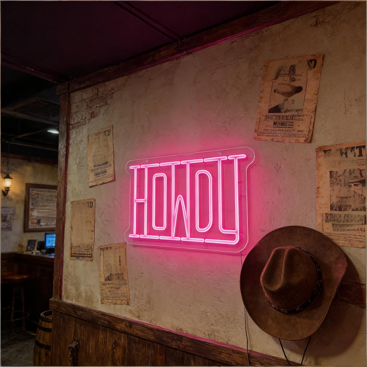 Neonawall Pink Lights Howdy Neon Sign,Pink Home Decorations, Led Lights for Wall Decor,Light Letters for Party,Girls Bedroom Wall Decor 16.7 x 9.8