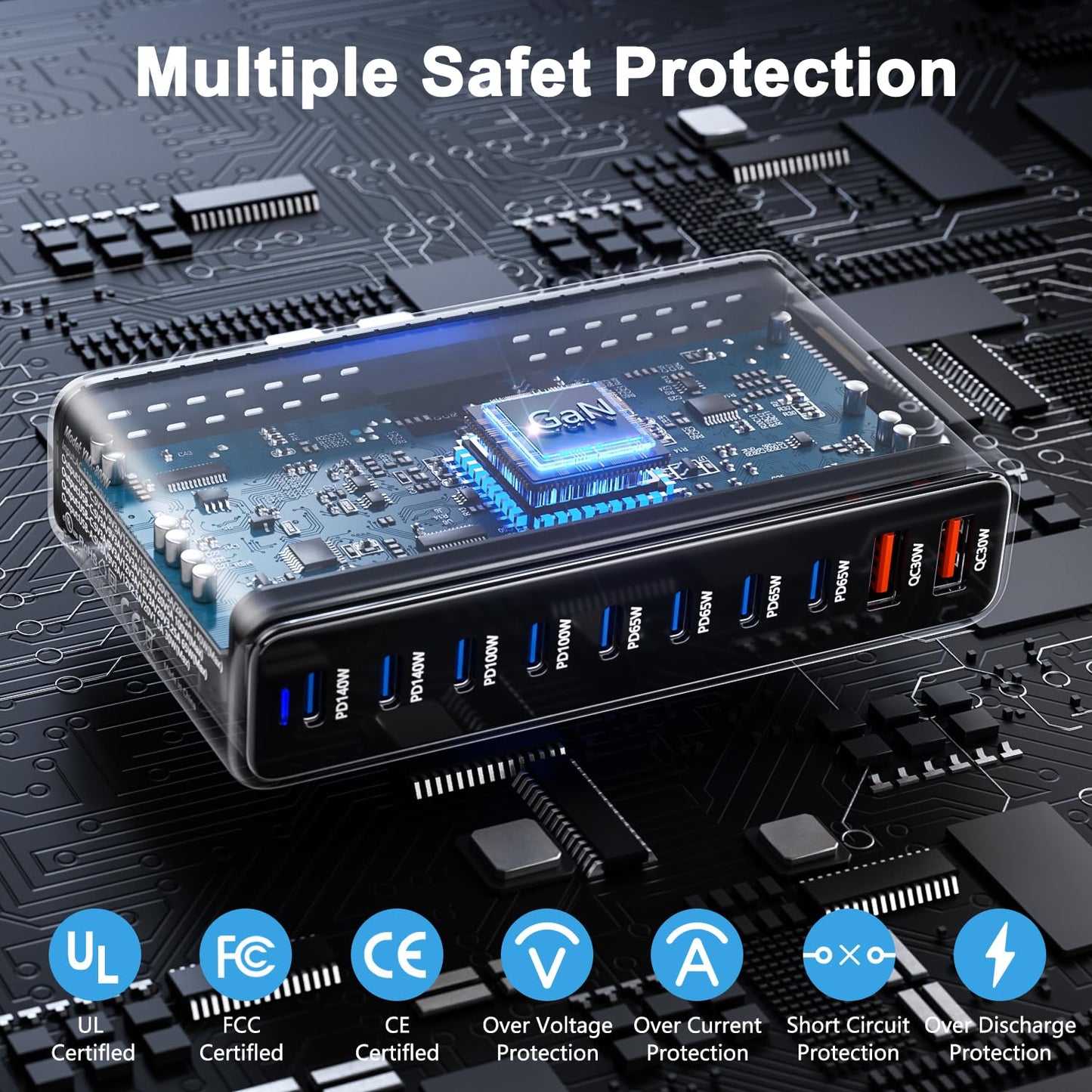 800W USB C Charger,GaN 10 Ports USB Charger,Multiple Plug Fast Charger Laptop Charger,PD Power Adapter Compatible with MacBook