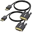 UKYEE Displayport to DVI Cable 6 Feet/1.83M 2-Pack, Display Port(DP) to DVI-d Male to Male Adapter Cable Compatible with PC, Laptop, HDTV, Projector