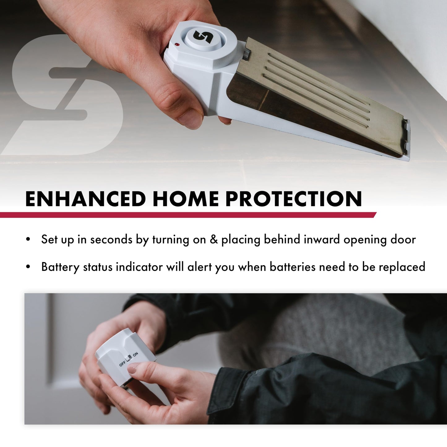 SABRE 120 dB Wedge Door Stop Security Alarm, Extremely Loud Wireless Alarm Siren Audible Up To 1,500 Ft., Non-Skid Pad, Compact Alarm Great for Home