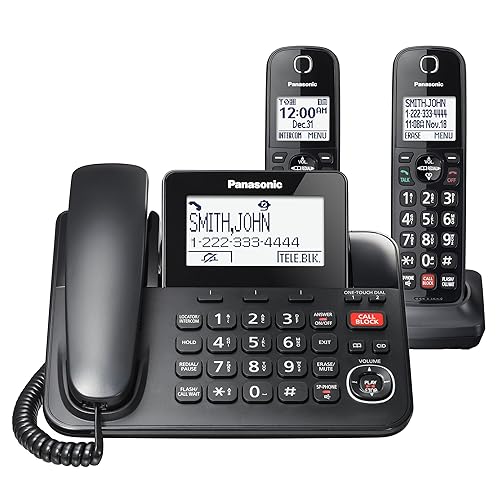 Panasonic Corded Phone/Cordless Phone with Answering Machine, Advanced Call Block and 2-Way Recording, 2 Handsets Expandable up to 6 Cordless Handsets