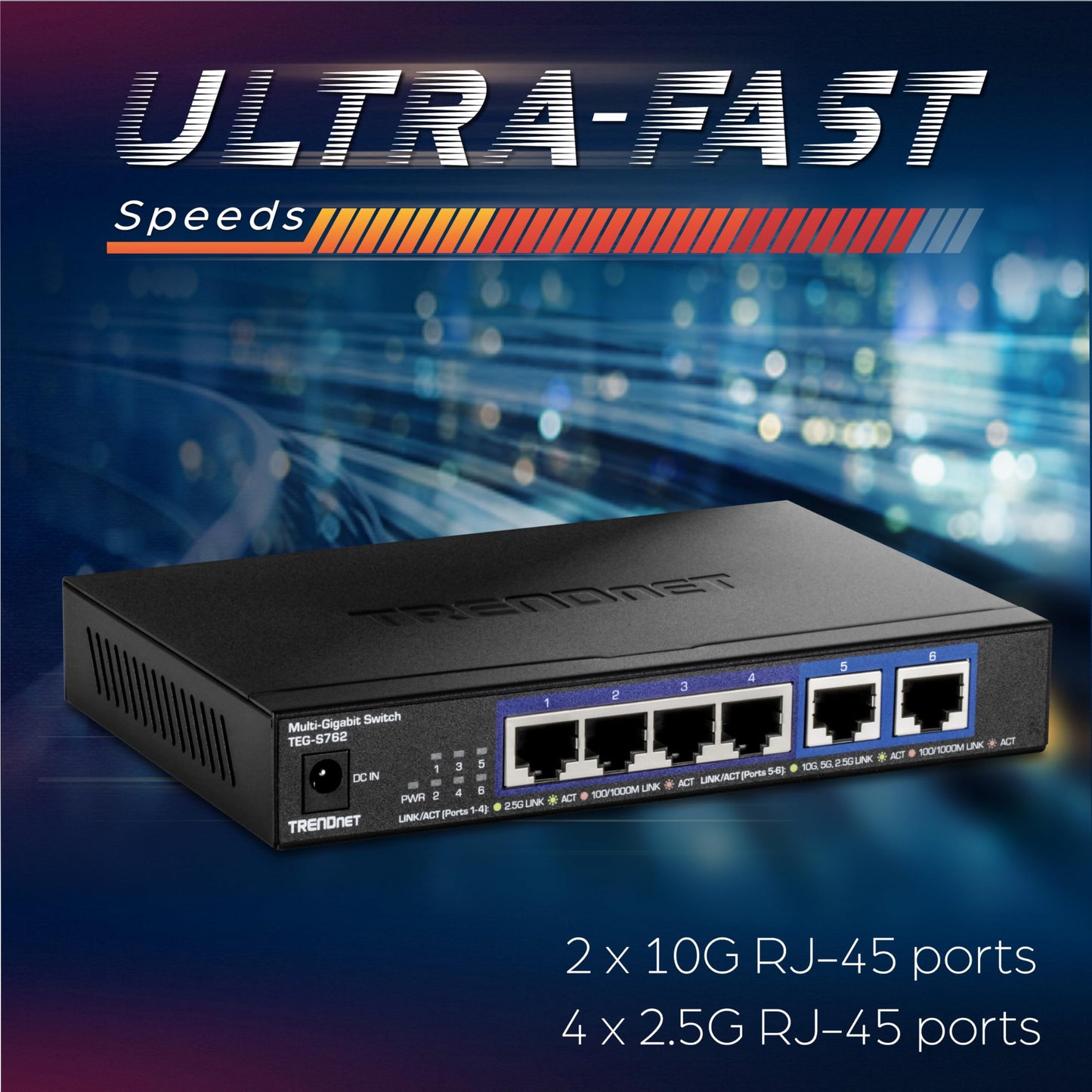 TRENDnet 6-Port 10G Switch, 4 x 2.5G RJ-45 Base-T Ports, 2 x 10G RJ-45 Ports, 60Gbps Switching Capacity, Wall Mountable, 10 Gigabit Network