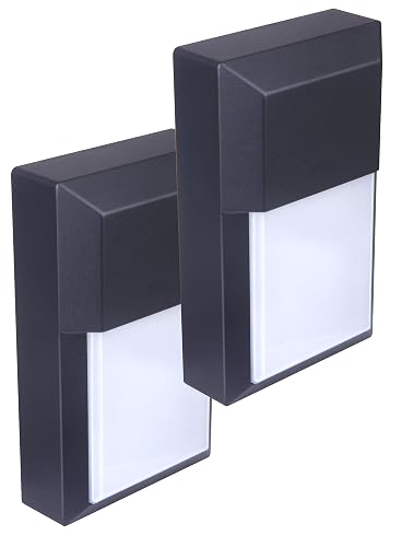 LIT-PaTH Outdoor LED Wall Lantern, Wall Sconce as Porch Lighting Fixture, 12W 1000 Lumens, Aluminum Housing Plus PC, 5000K Black Finish, 2-Pack