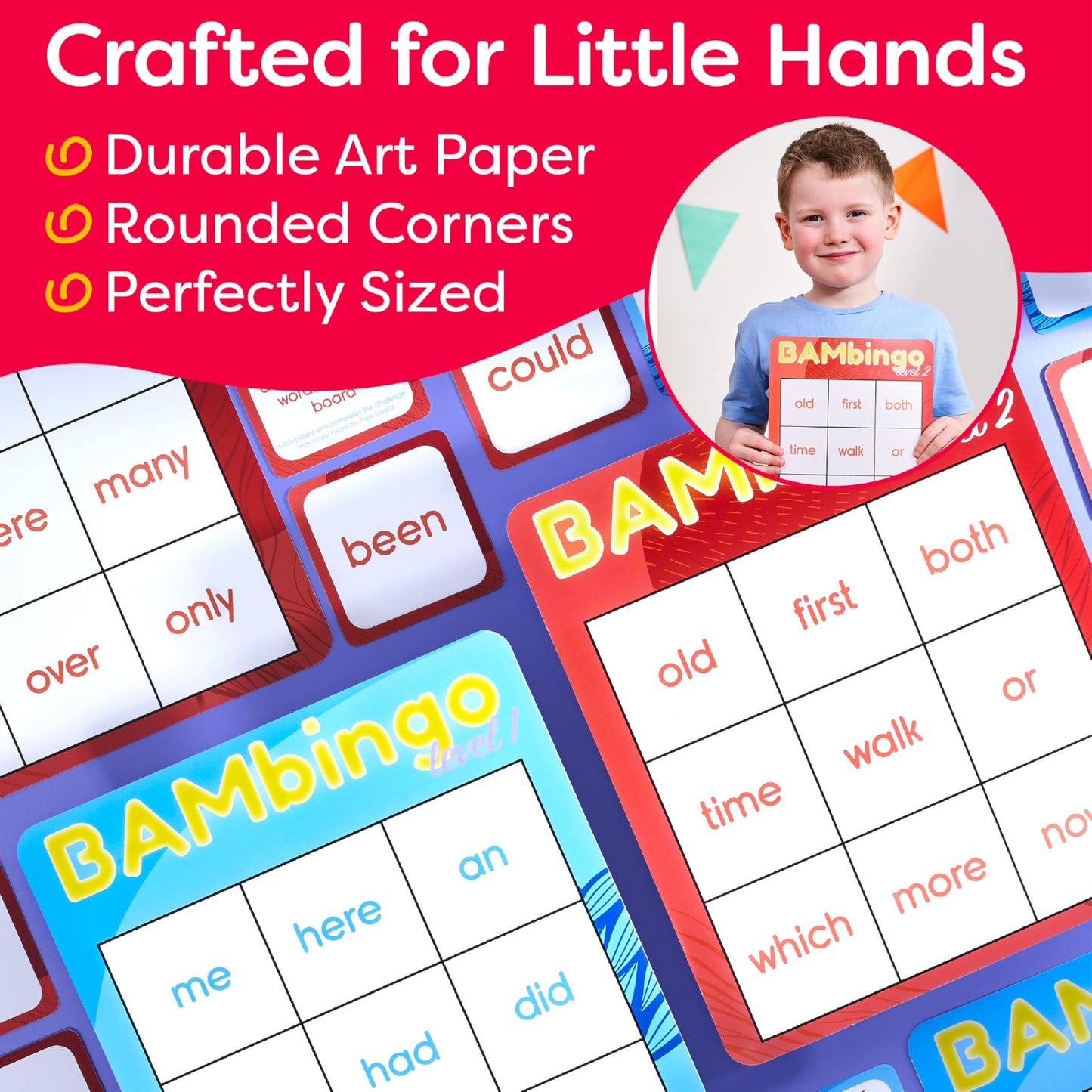 THE BAMBINO TREE Sight Word Bingo Game | Level 1 & 2 Educational Vocabulary Game | Learn to Read Dolch & Fry Word Lists for K–1st Grade