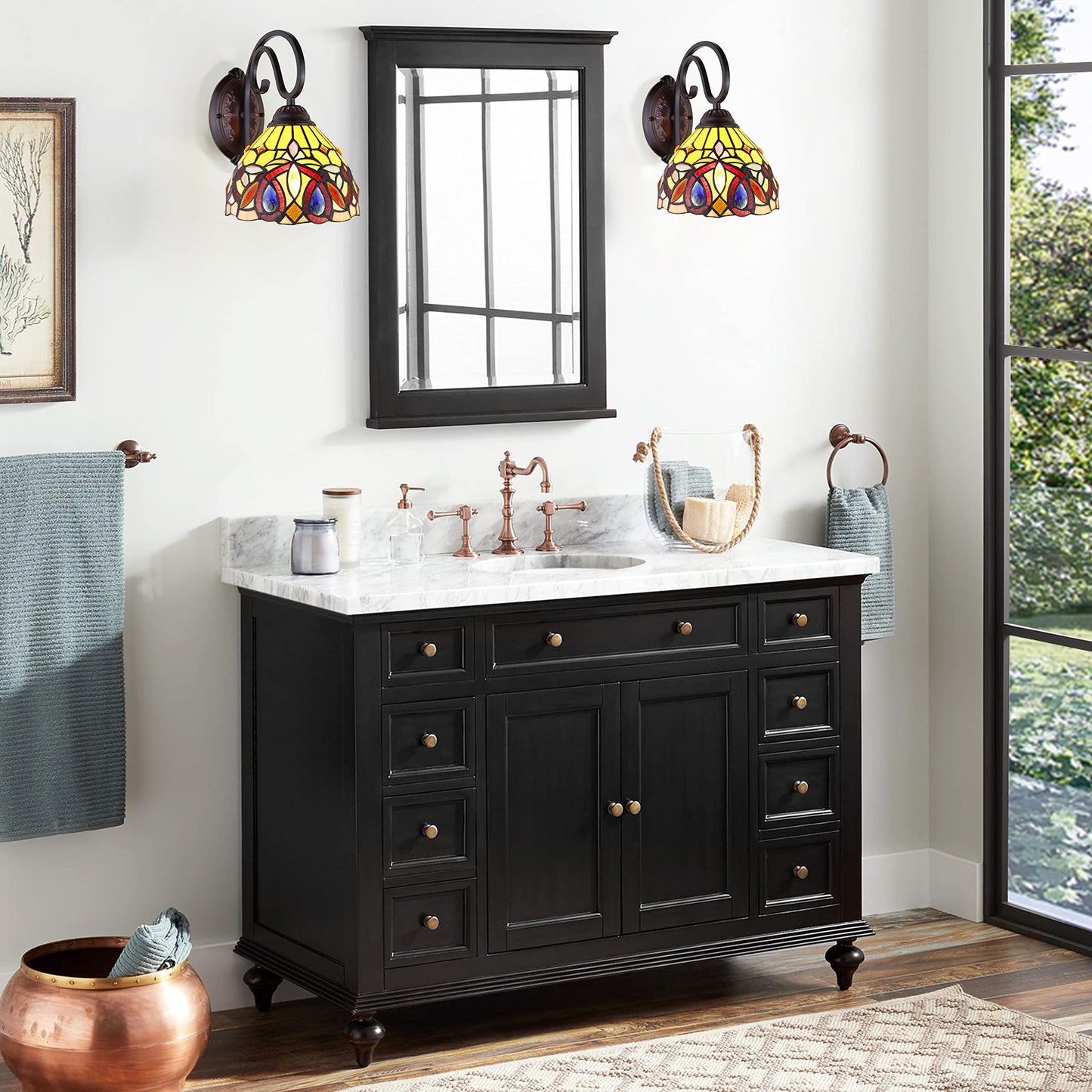 Chloe Lighting Serenity Victorian Tiffany-Style Dark Bronze 1 Light Wall Sconce 8" Wide, Multicolor, 7.5 x 11 x 12.1