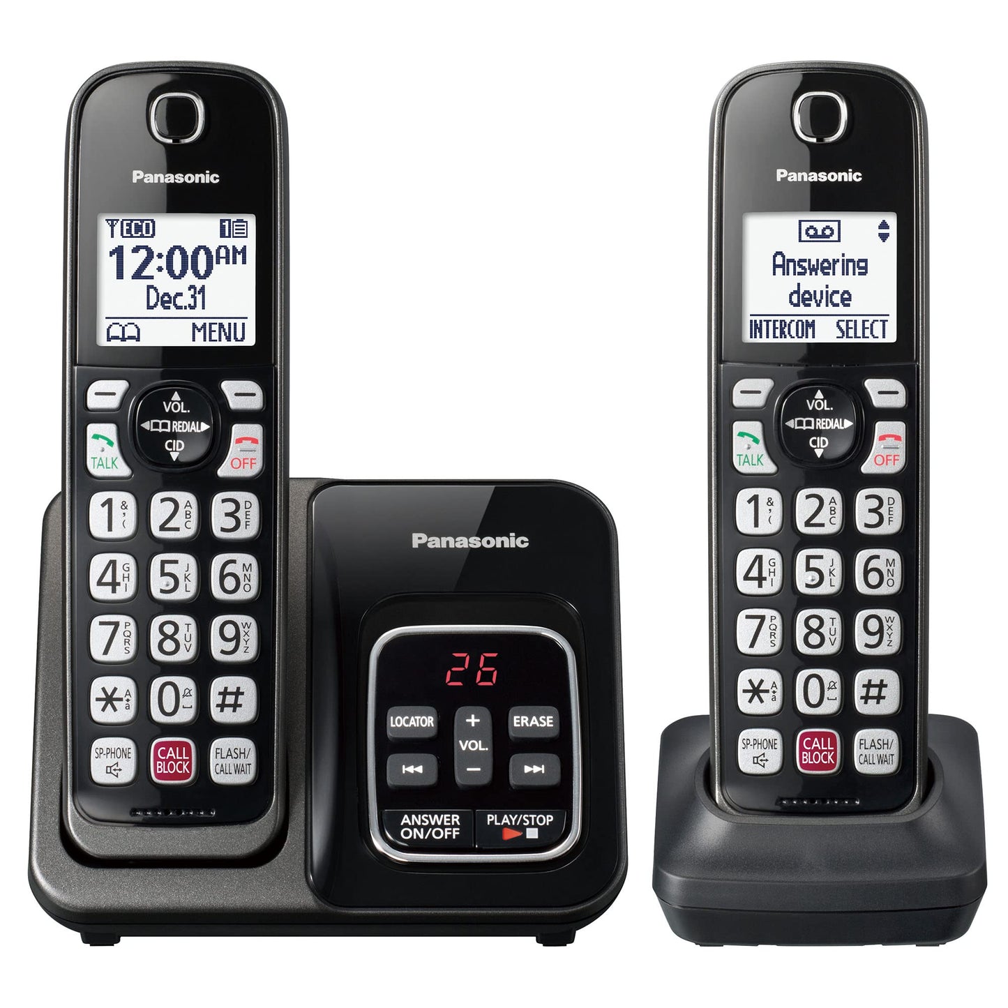 Panasonic Cordless Phone with Answering Machine, Advanced Call Block, Bilingual Caller ID and High-Contrast Display, Expandable System with 2 Handset