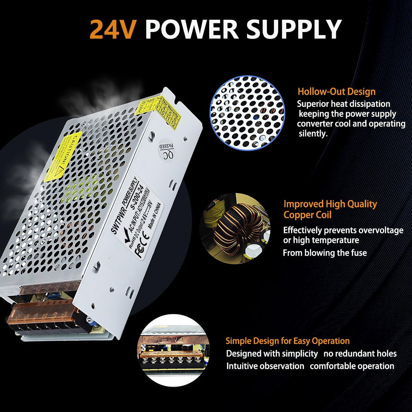 SWTPWR 24V Power Supply AC 110V to DC 24V Converter AC to DC Converter SMPS 24V 8A 200W AC/DC Power Adapter 24v Transformer Designed for LED Car…
