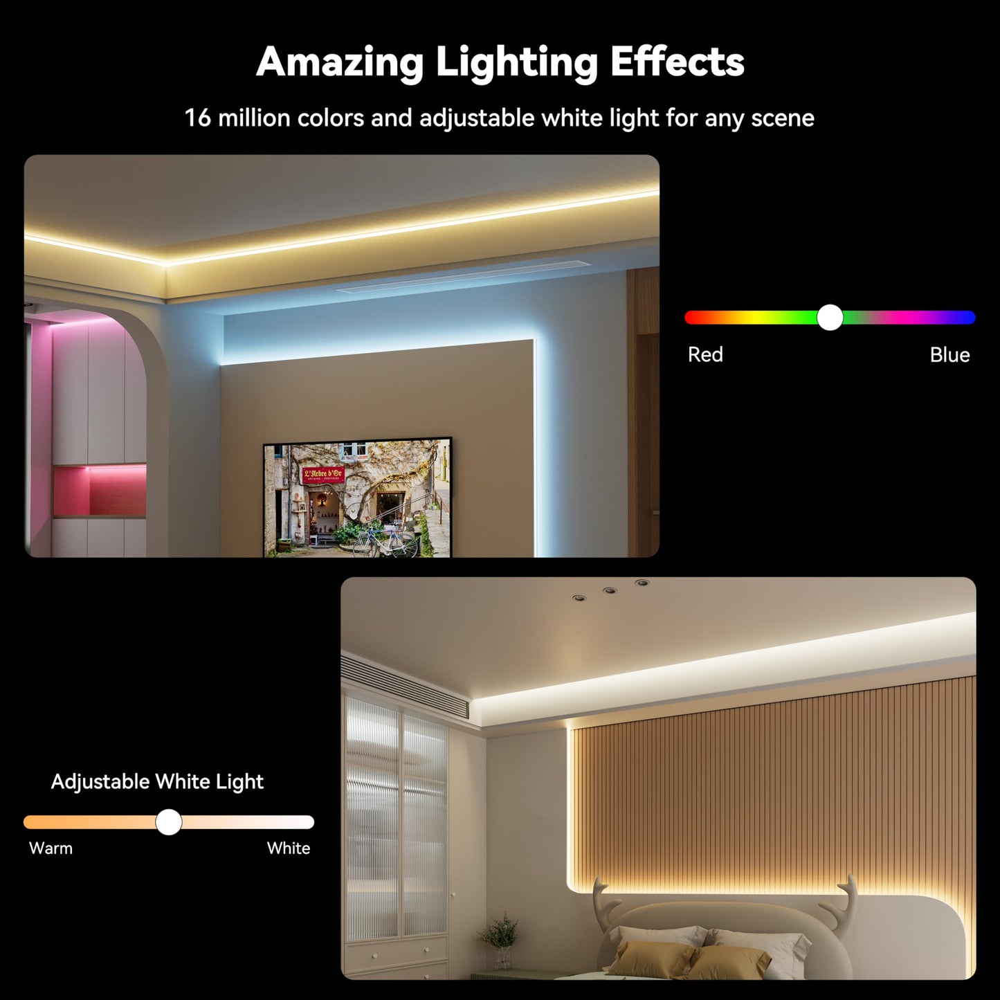 MIWISE RGB COB LED Strip Light 32.8ft/10m,Color Changing Dimmable Super Bright Strip Light 24V,Work with Alexa/Google Assistant/Tuya Multicolor