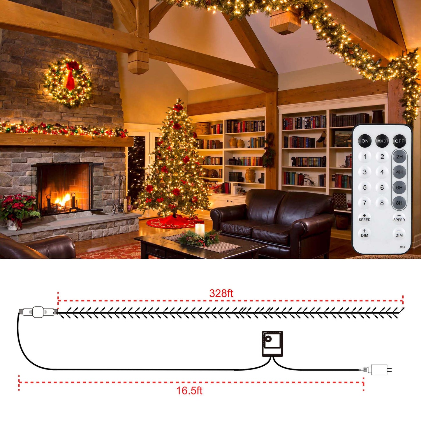 Lumzebqra 328 FT 1000 LED Christmas Lights, Waterproof Christmas Lights Outdoor with 8 Modes&Timer, Plug in Fairy Light for Xmas Garden Patio Tree