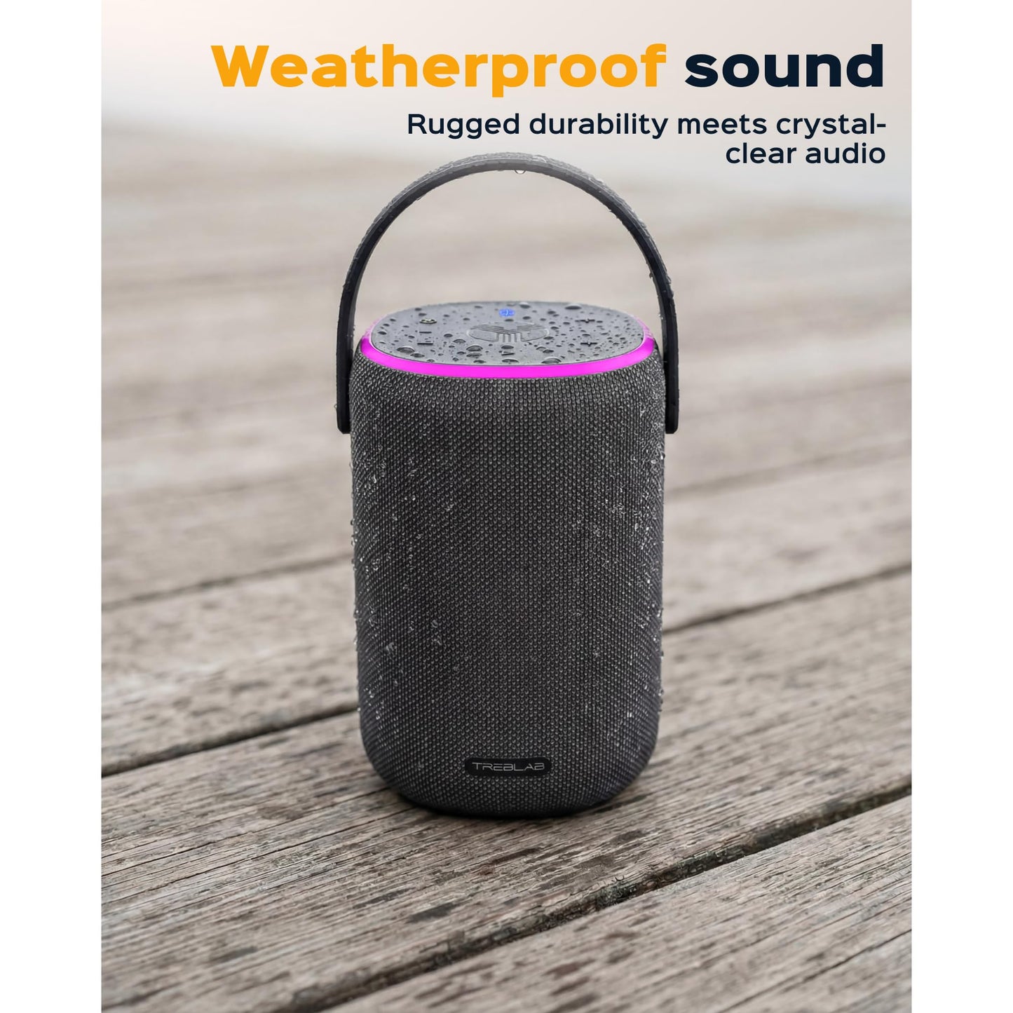 TREBLAB Portable Outdoor Bluetooth Speaker, 40W, IPX6 Waterproof, 18-Hour Battery, TWS Stereo Pairing, USB-C, Built for Active Days - Move Power